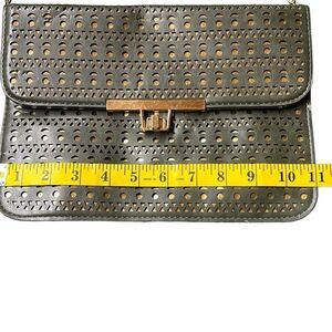 Women's olive green Faux Leather Cutout Chain Strap Convertible Clutch Sling Bag